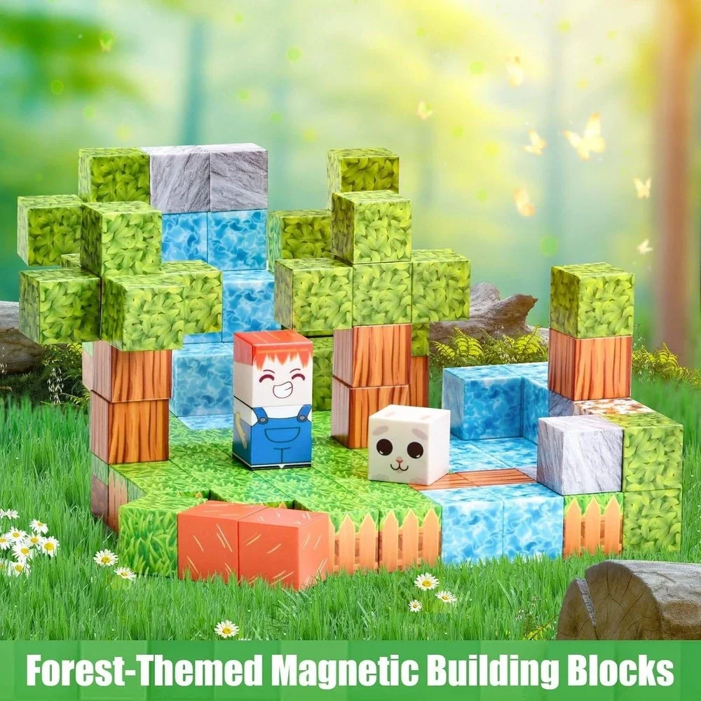 PBKCQ Animal Forest 132PCS Magnetic Building Blocks Toddler‎ Toys,Build Forest W